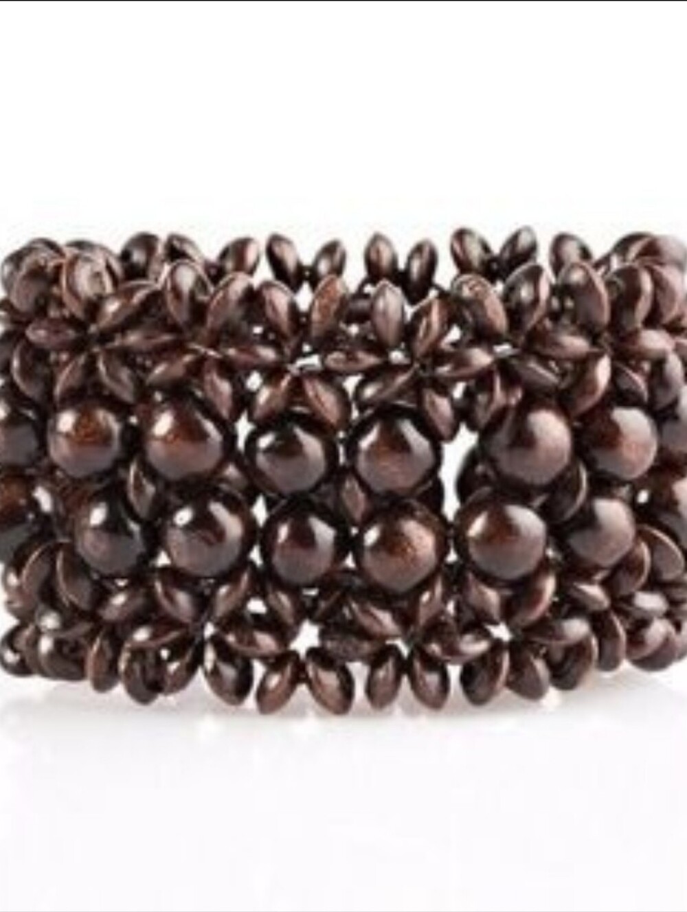 Tropical Wide Brown Beaded Stretch Bracelet. NWOT.